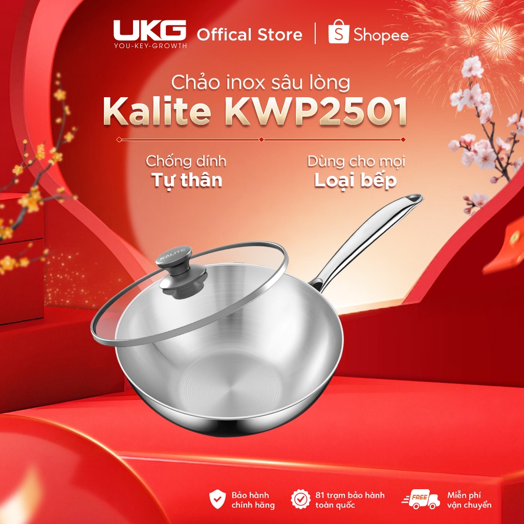 Chảo Inox 304 Lòng Sâu Kèm Vung Chống Dính Tự Thân Chiên Xào Rán Đa Năng Kalite KWP2501 Size 24