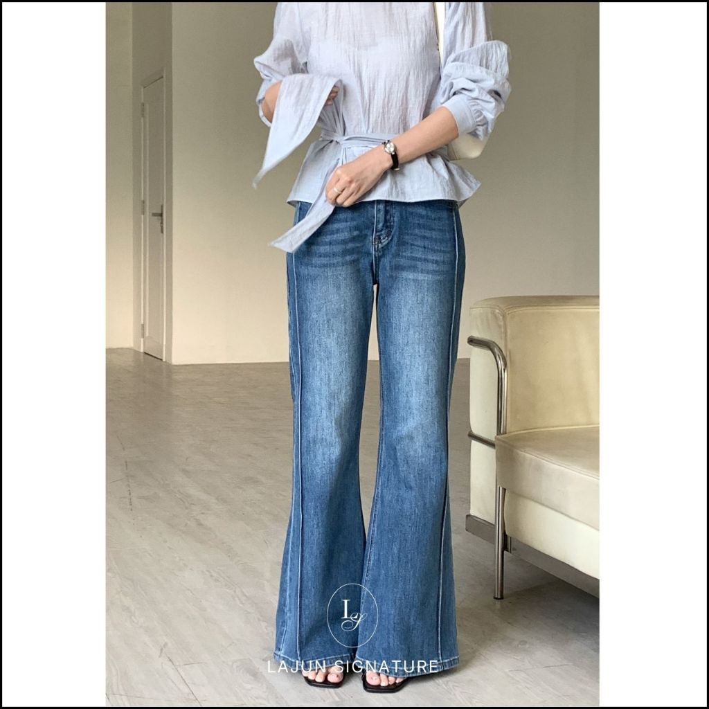 [LAJUN SIGNATURE] Quần Jeans Well Lưng Cao Form Loe Chất Liệu Dày Dặn Mềm Mại Co Giãn Tốt Tôn Dáng H