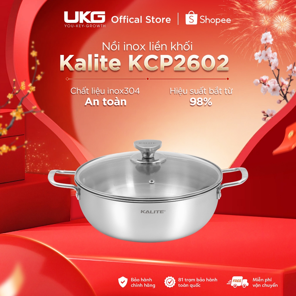 Nồi Inox Liền Khối Cao Cấp Đa Năng Hiệu Suất Bắt Từ 98% Dùng Trên Mọi Loại Bếp Kalite KCP2602 Size 2