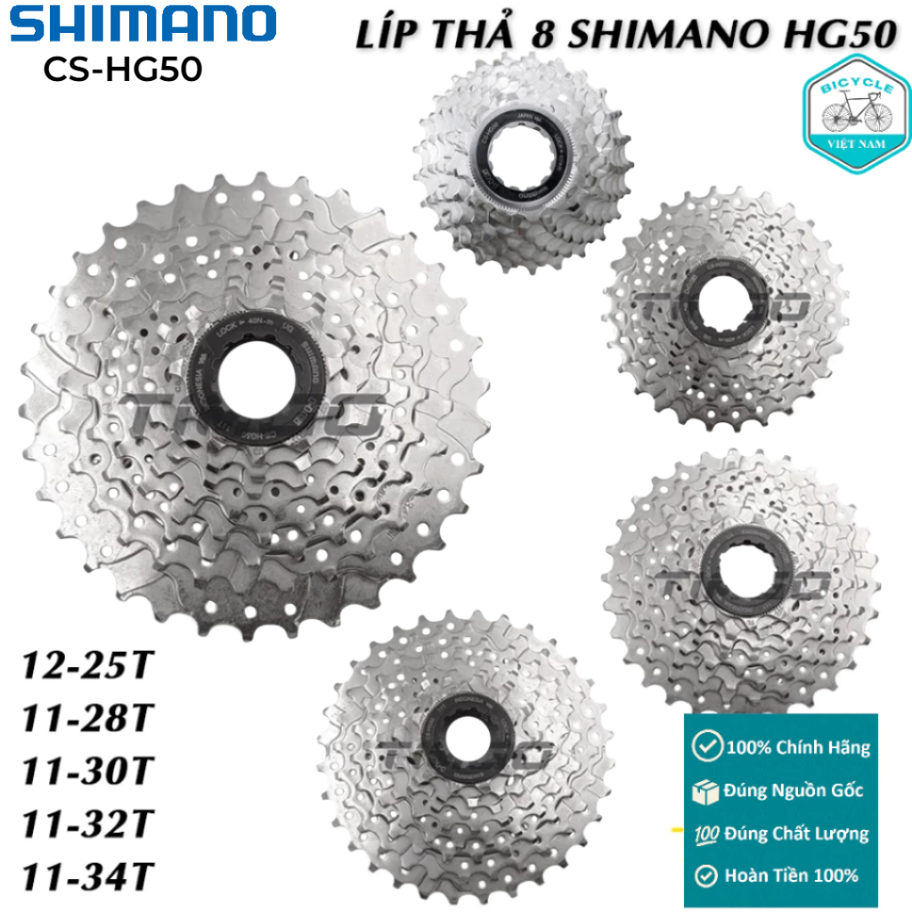 Líp Thả Xe Đạp 8 Tốc Độ SHIMANO CLARIS CS HG50 11-25T / 11-28T / 11-30T / 11-32T / 11-34T - Chính Hã