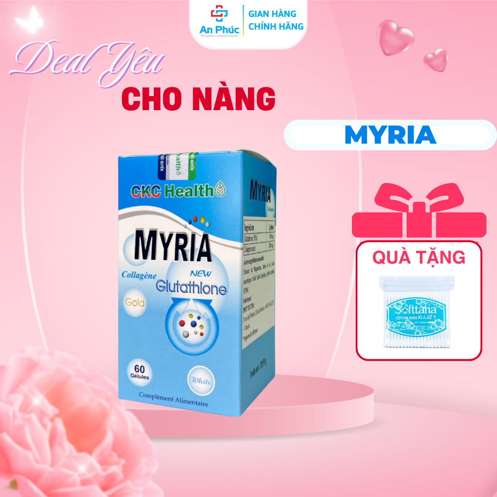 Viên Uống Trắng Da Myria, Glutathione & Collagen Giúp Sáng Da, Mờ Thâm Nám, Cân Bằng Nội Tiết
