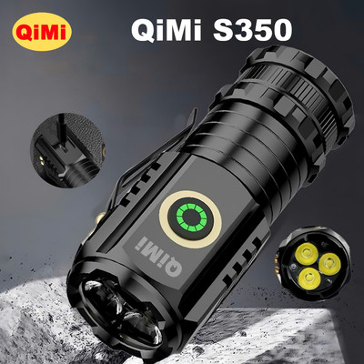 Đèn Pin Cầm Tay QiMi S350 - Chiếu Xa Siêu Sáng, Có Kẹp Cài Mũ, Hút Nam Châm Mạnh Mẽ, Pin Bền Bỉ
