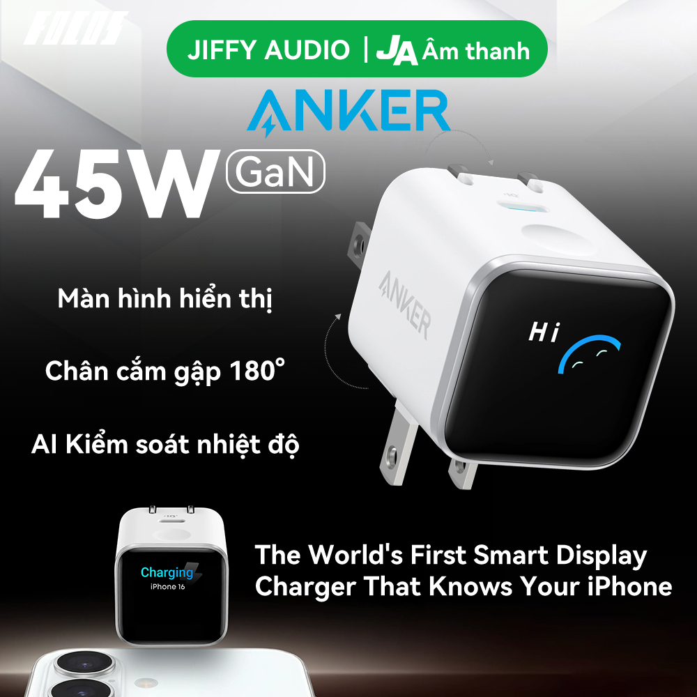 Anker Nano Smart 45W A121D | Màn hình hiển thị | Nhận diện Cho iPhone | Kiểm soát nhiệt  Cho  Androi