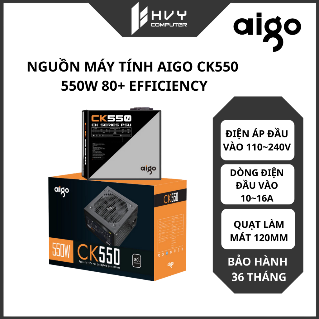 Bộ nguồn máy tính AIGO MODEL CK550 550W 80+ EFFICIENCY - Hàng chính hãng