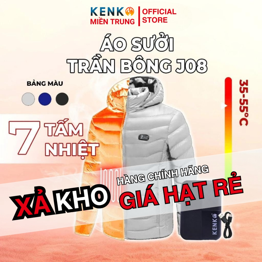 Áo sưởi ấm KENKO J08 chạy bằng pin cao cấp, làm ấm nhanh, kháng nước, kháng bụi [BẢO HÀNH 12 tháng]