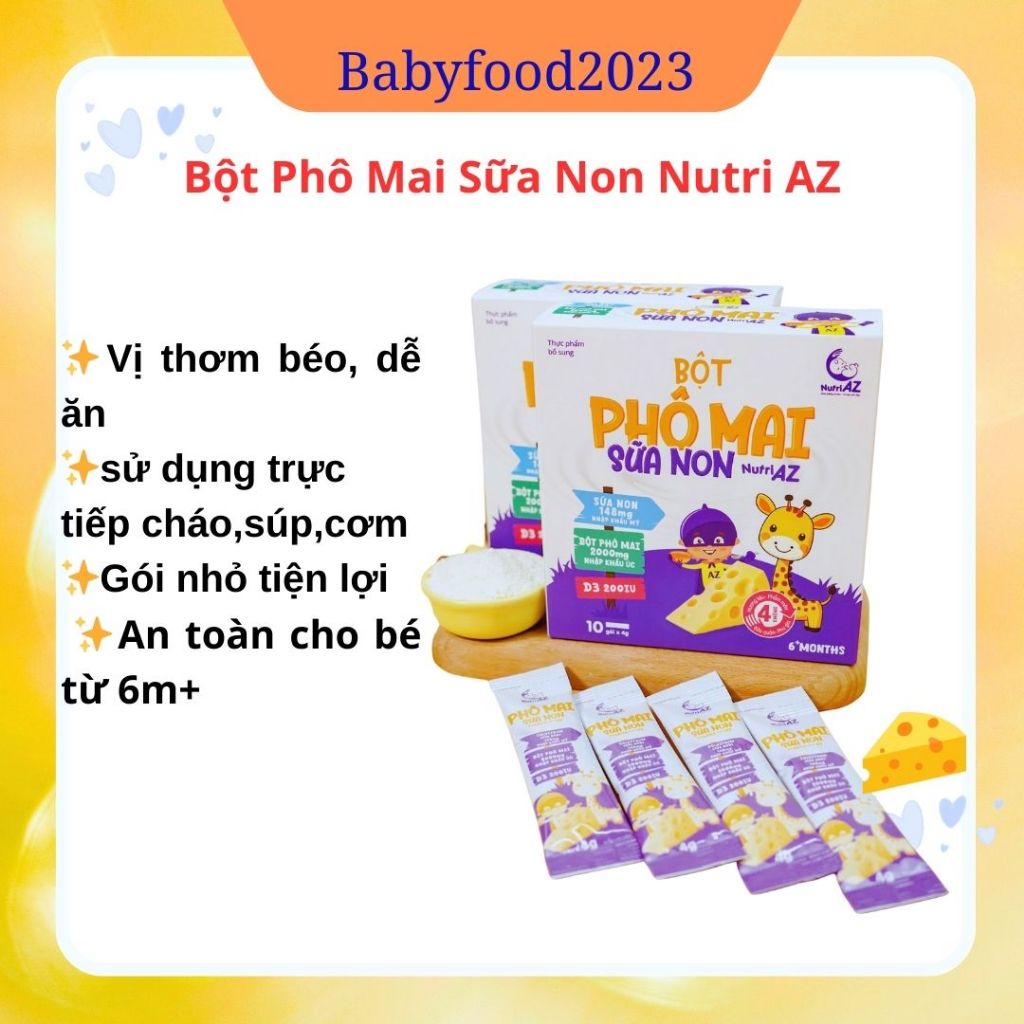 Bột phô Mai Sữa Non Nutri AZ hộp 10 gói cho bé từ 6 tháng
