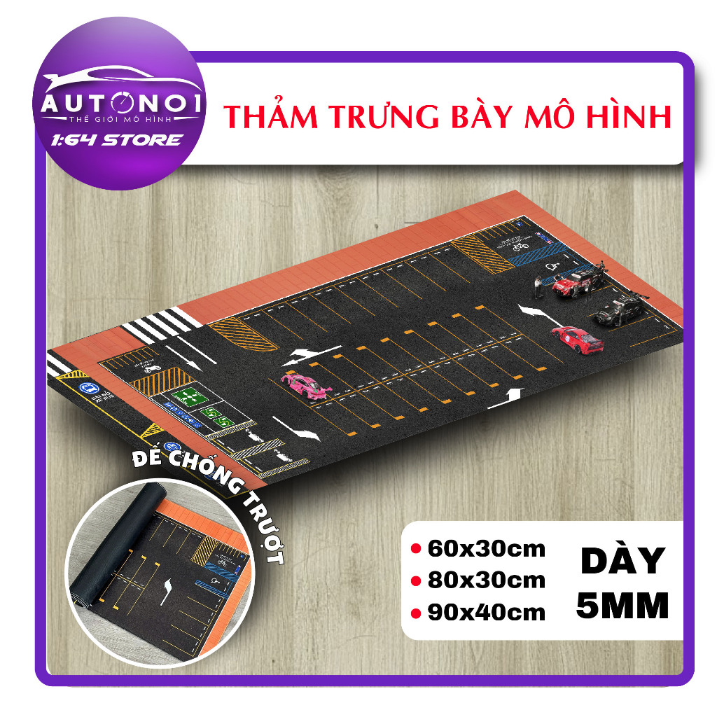 Phụ kiện thảm sa bàn chống trượt diorama bãi đỗ xe kích thước 90x40 cho mô hình 1:64 Autono1 PT026
