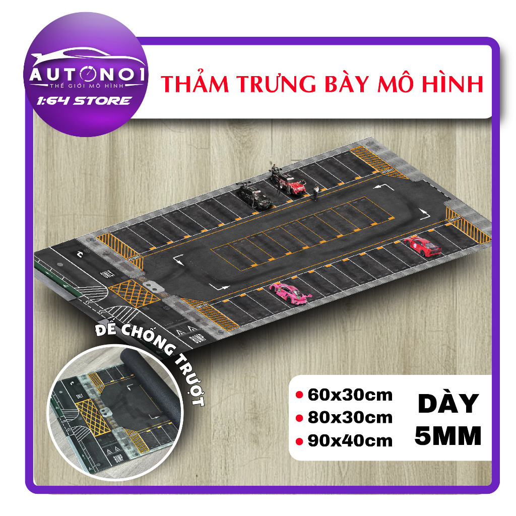 Phụ kiện thảm sa bàn chống trượt mô phỏng diorama bãi đỗ xe nhiều kích thước cho mô hình xe 1:64 Aut
