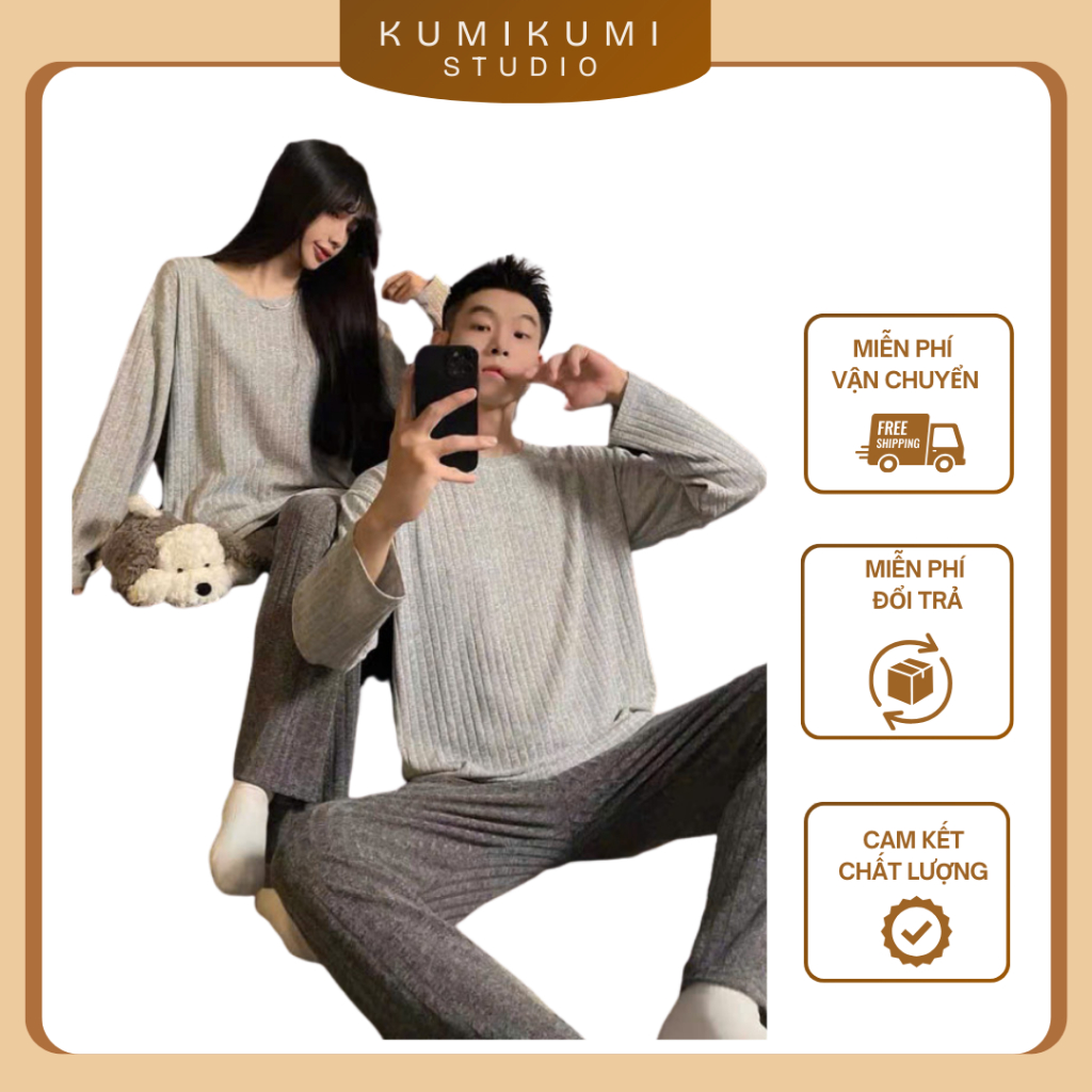 Set Pijama Dài Tay Unisex Nam Nữ - KUMMI STUDIOS BĐ05 - Giữ Ấm, Mềm Mịn, Măc Thu Đông