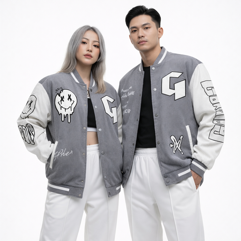Áo khoác bomber nhung varsity jacket T4Men nam nữ unisex GONZ form rộng chất liệu nhung tăm dày dặn 