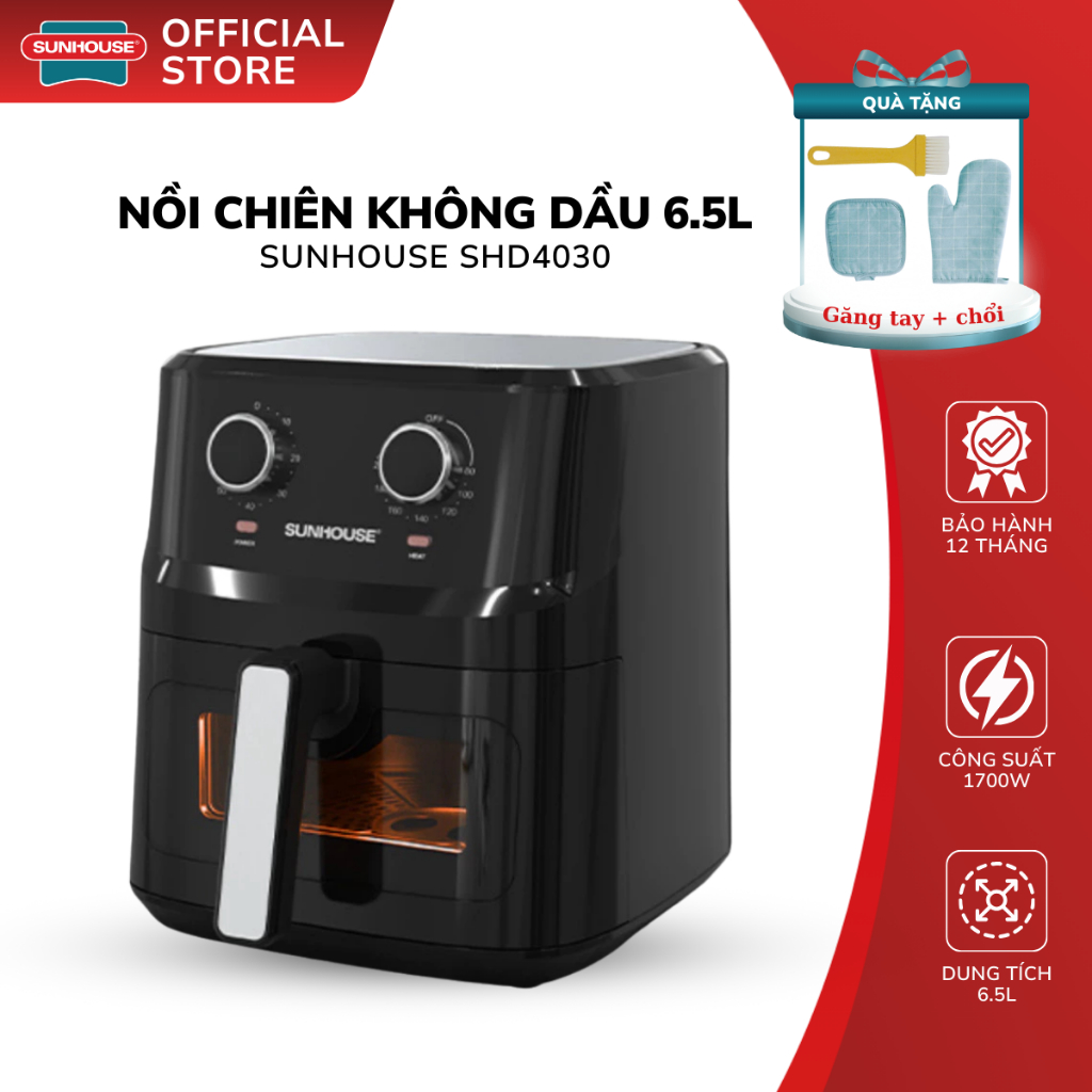 Nồi Chiên Không Dầu Sunhouse SHD4030 - Công Suất 1700W - Dung Tích 6.5L - Bảo Hành 12 Tháng
