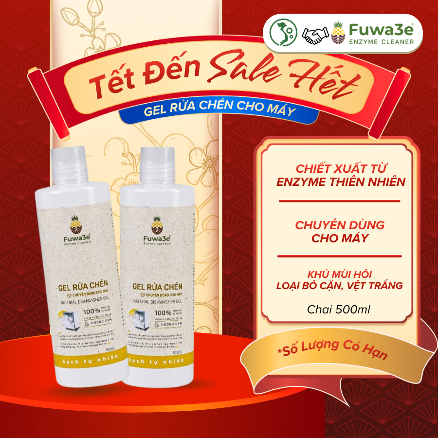 Nước Rửa Bát Cho Máy Rửa Chén Bát Fuwa3e Enzyme Sinh Học Dạng Gel giúp làm sạch loại bỏ dầu mỡ