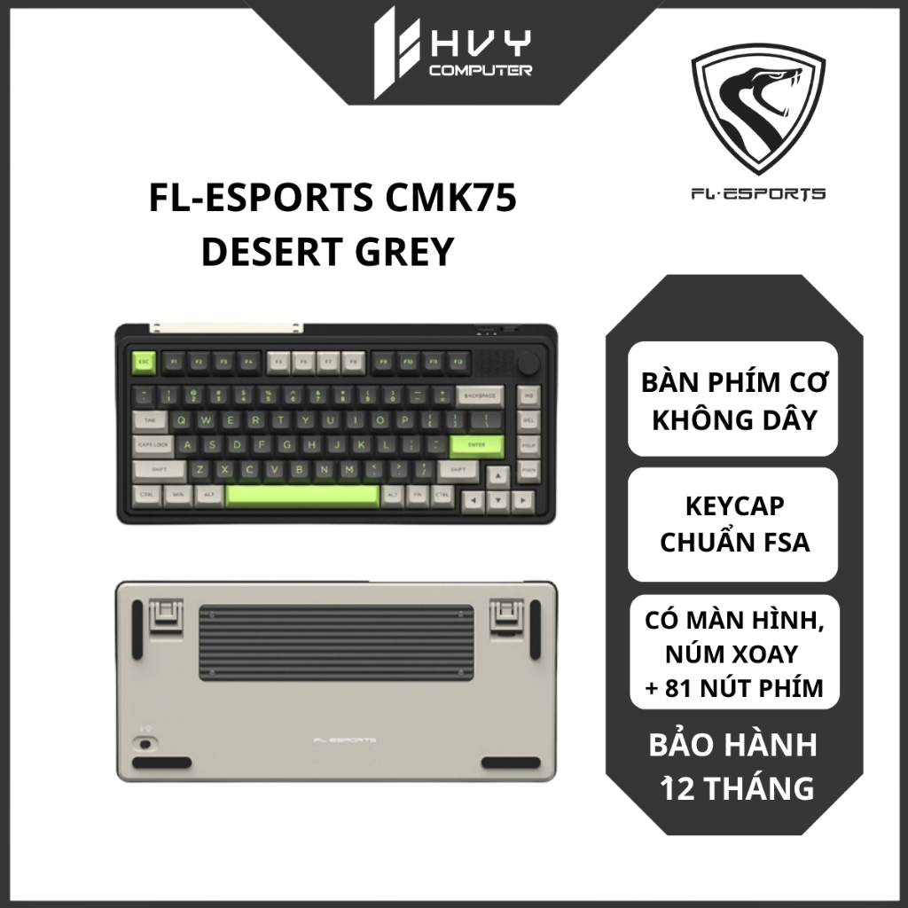 Bàn phím cơ FL-Esports CMK75 - 3 Mode, Màn hình LCD, Gasket Mount, LED RGB - Hàng Chính Hãng