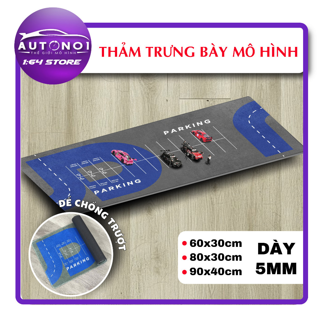Phụ kiện thảm sa bàn chống trượt diorama bãi đỗ xe có đường đi xanh kích thước 90x40 cho mô hình xe 