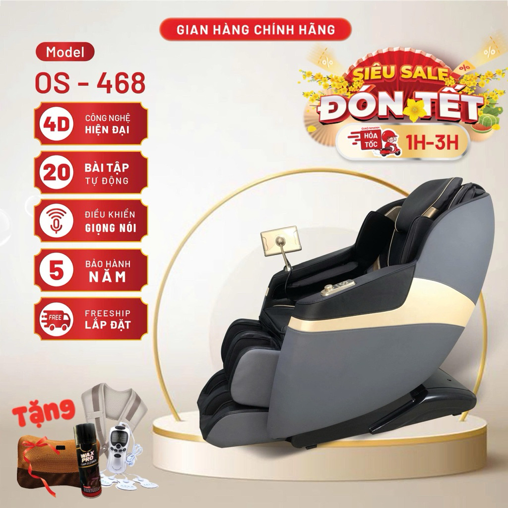 [SẢN PHẨM BÁN CHẠY] Ghế massage toàn thân OS - 468, OS - 469 cao cấp, con lăn di chuyển 4D, 20 bài tập, điều khiển giọng
