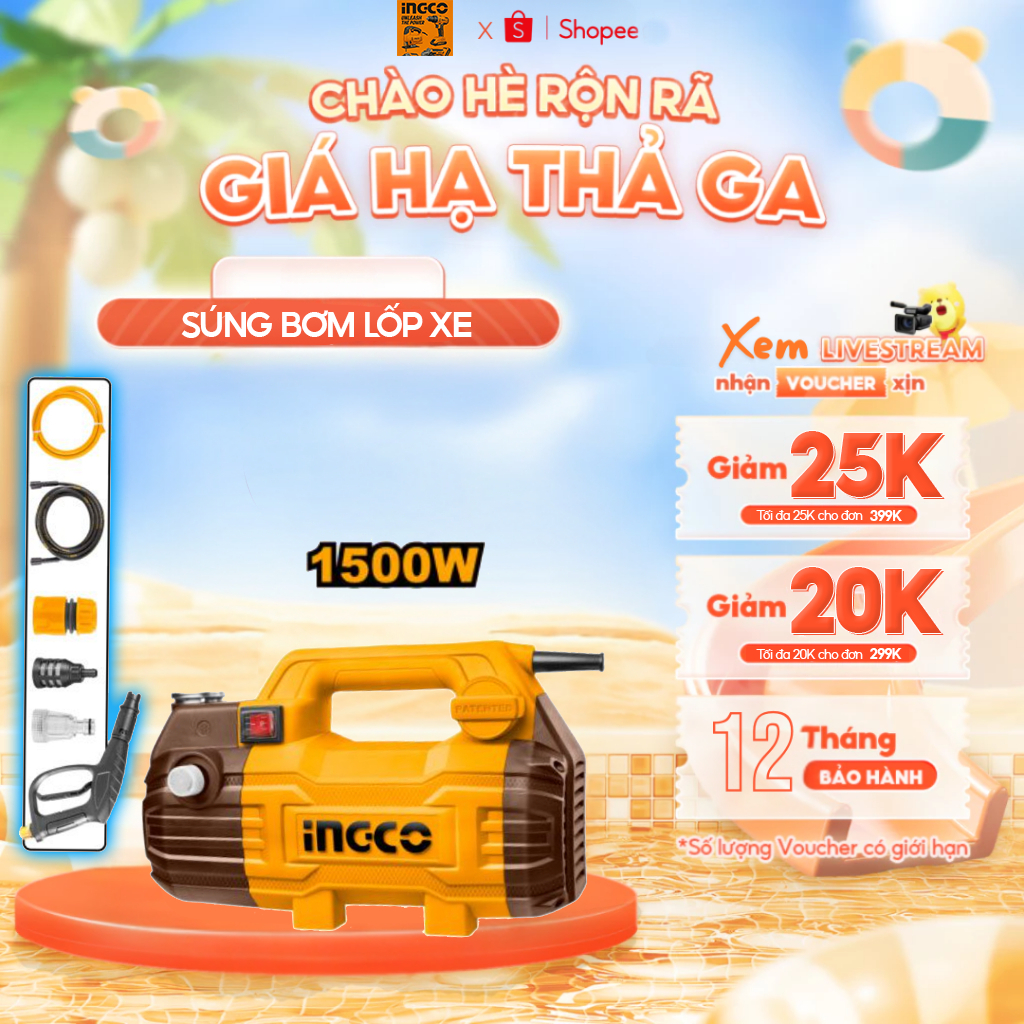 Máy Rửa Xe Áp Lực Cao INGCO HPWR15028 Công Suất 1500W Áp Suất 100Bar Động Cơ Cảm Ứng Dây Đồng