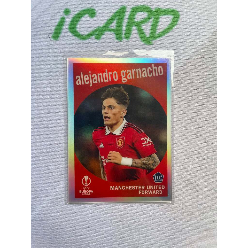 Thẻ bóng đá N262 Alejandro Garnacho Manchester United Red Refractor RC Topps UEFA Europa League 2022