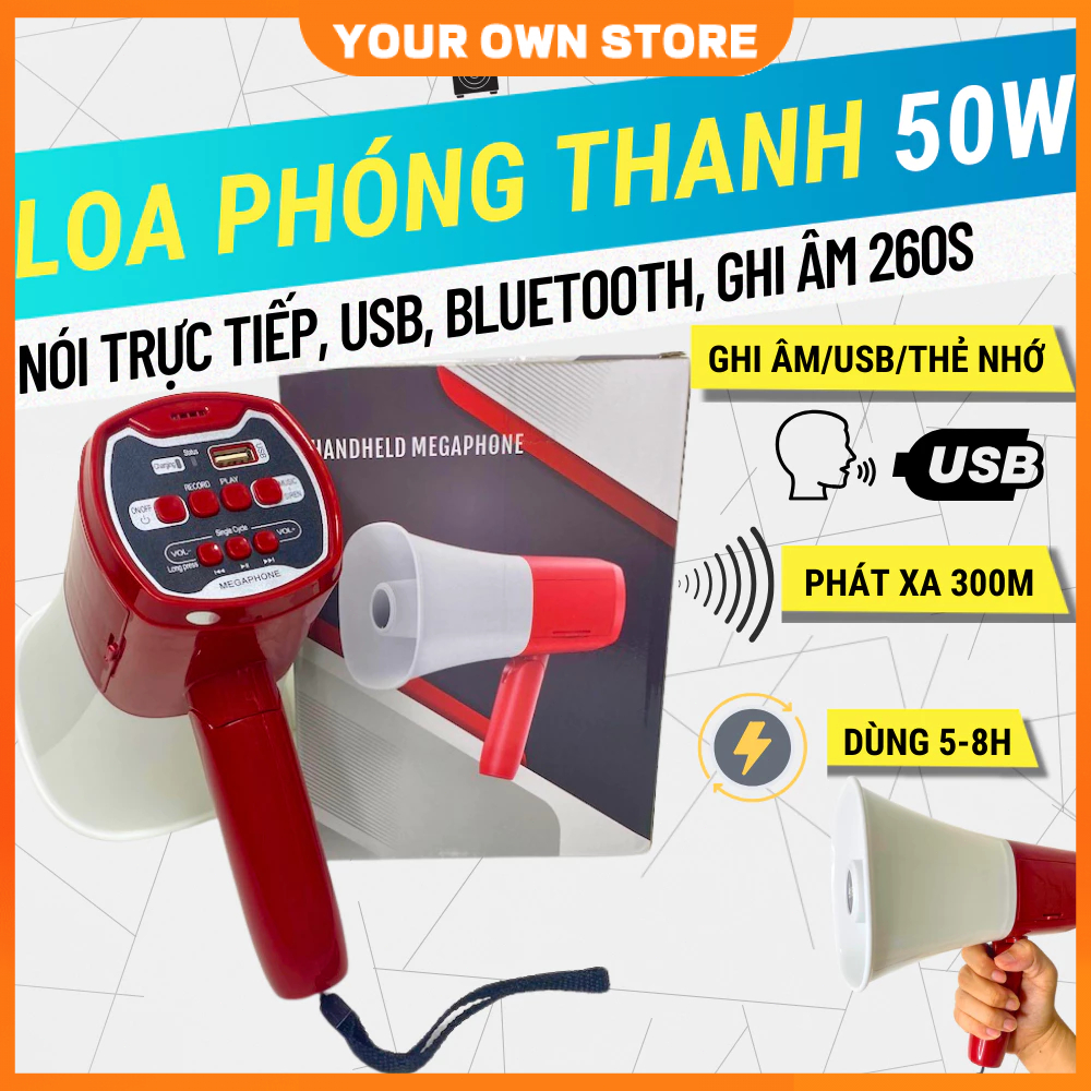 🔥FREESHIP🔥Loa Phóng Thanh Cầm Tay Music Box MB50 Cổng USB, Thẻ Nhớ, Bluetooth, Thu Âm Lặp Lại, Nói Trực Tiếp