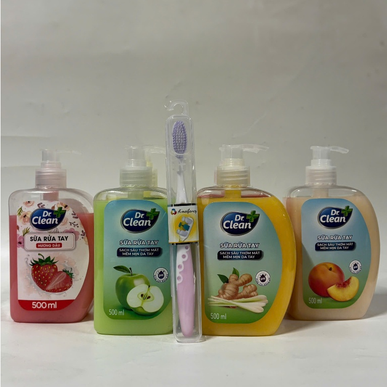 Nước rửa tay Dr.Clean 500ml - 1000ml Chính Hãng ( Bọ 2 Chai Tặng Bàn Chải )
