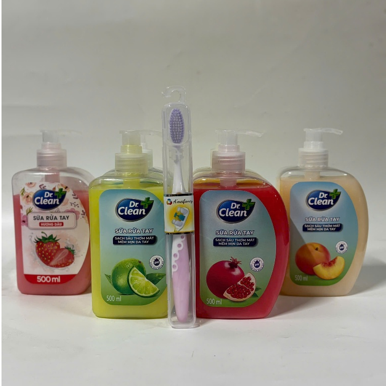 Nước rửa tay Dr.Clean 500ml - 1000ml Hàng Chính Hãng ( Bộ 2 Chai Tặng Bàn Chải )