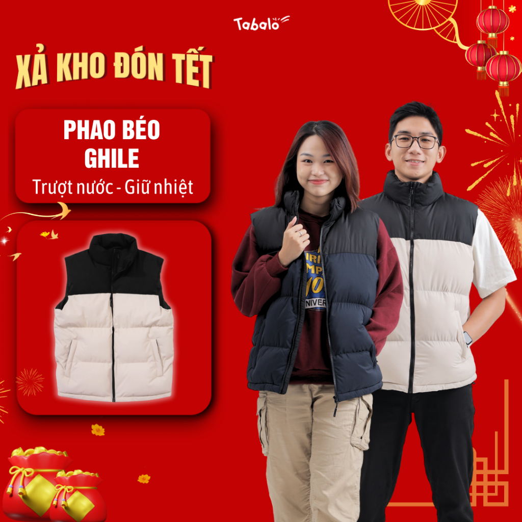 [NEW IN] Áo Phao Ghile Nam Nữ Nuptse Tabalo, Phao Cộc Tay Có Túi Sườn Hai Bên