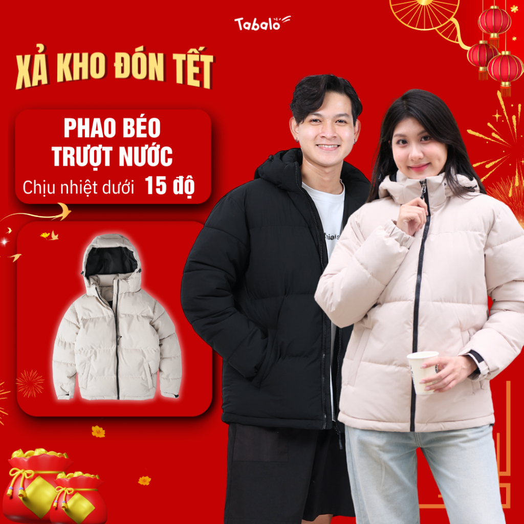 Áo Phao Béo Nam Nữ Tabalo Retro, Áo Khoác Phao Đại Hàn Trượt Nước, Chống Thấm, Chần Bông Dày Cao Cấp