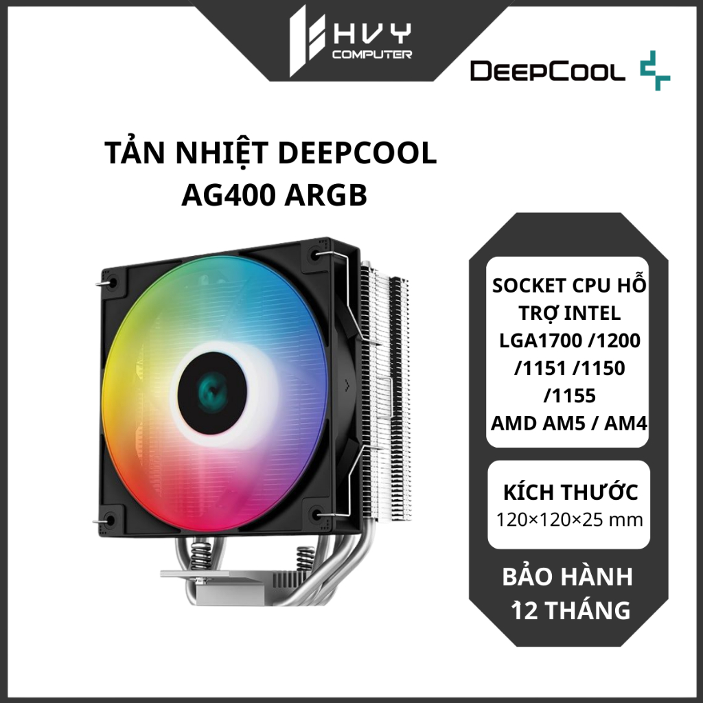 Tản nhiệt khí CPU Deepcool AG400 ARGB | Hỗ trợ Socket Intel LGA1700/AM5 - Hàng Chính Hãng