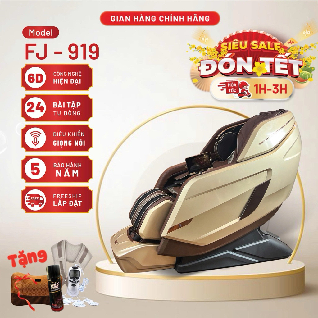 Ghế Massage toàn thân FJ - 919 cao cấp, 24 chương trình massage, kéo giãn toàn thân