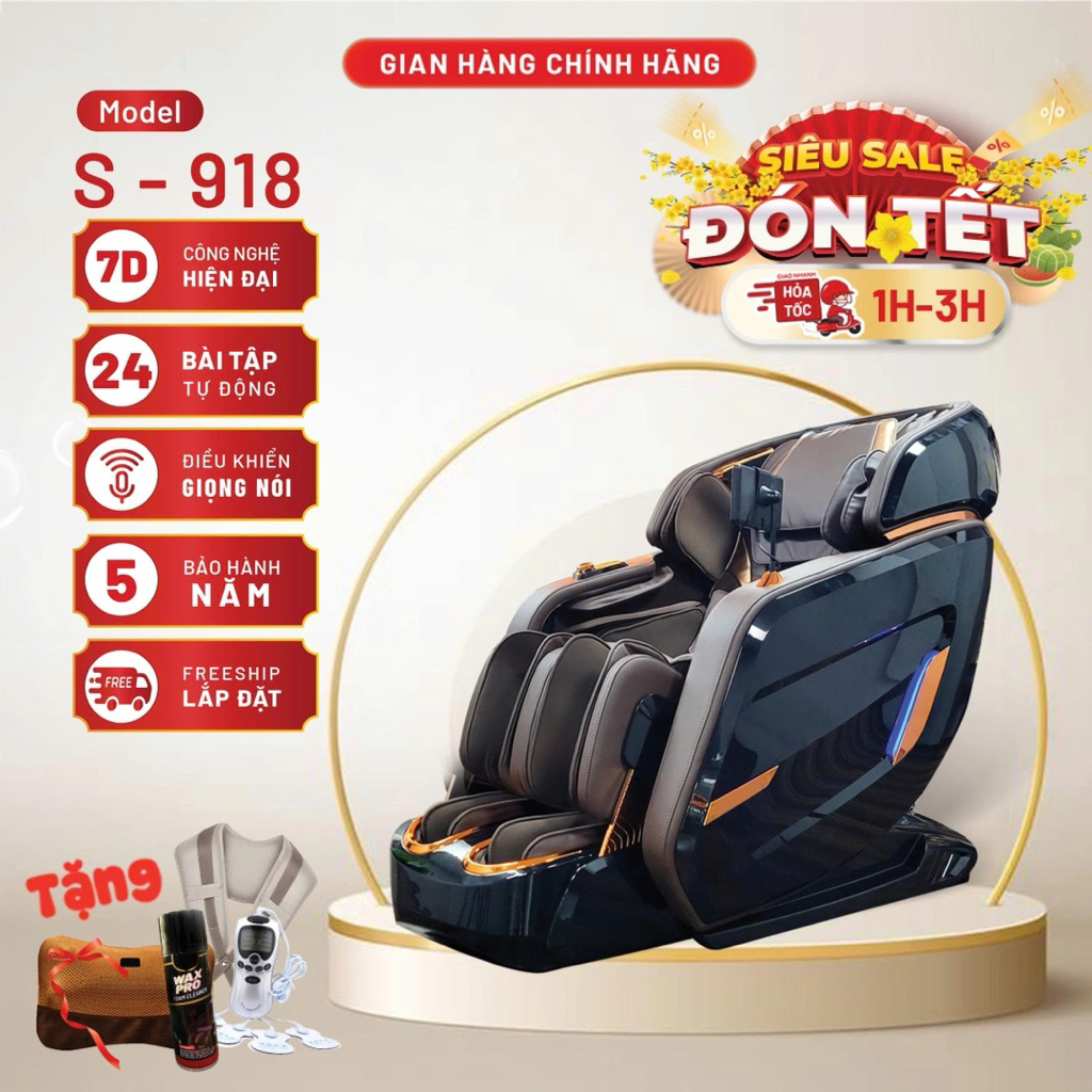 [SẢN PHẨM TOP BÁN CHẠY] Ghế massage toàn thân S - 918 công nghệ massage 7D, massage hồng ngoại chuyên sâu