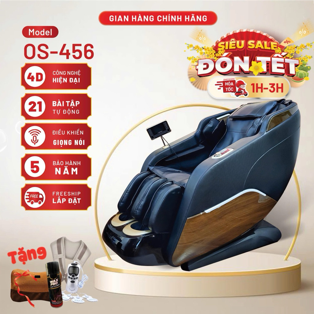 [Con lăn 4D] Ghế massage toàn thân OS - 456 công nghệ massage 4D, kéo giãn chuyên sâu, from ghế to rộng...