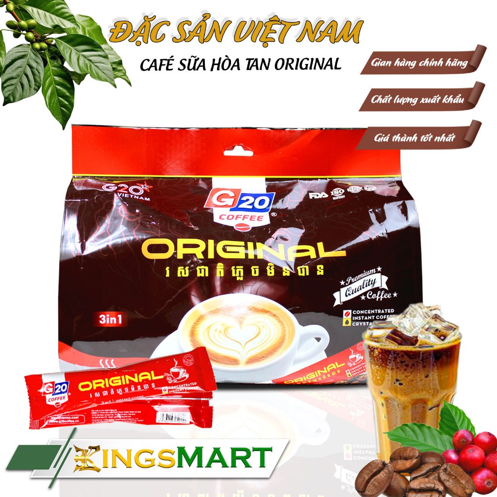 Cà phê sữa hòa tan ORIGINAL béo sánh đậm - Thương hiệu G20 COFFEE THIÊN SA - Túi 60 gói x 20g - King