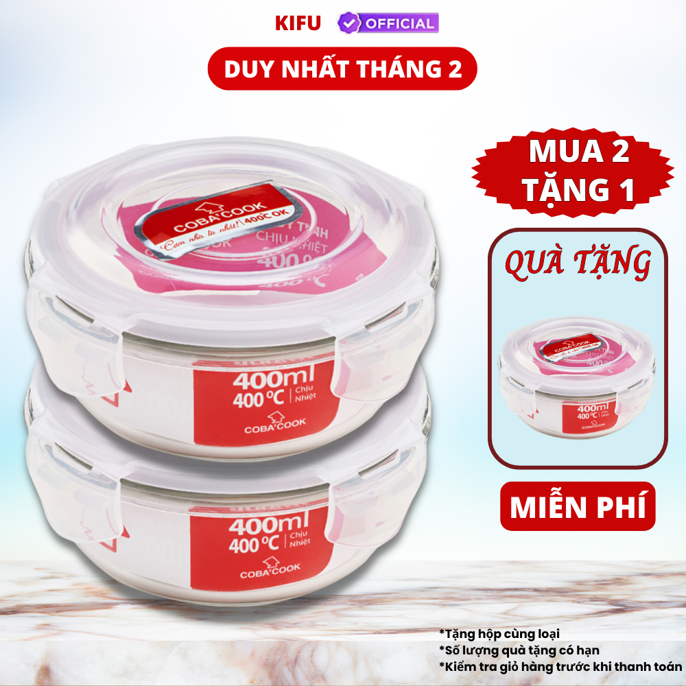 [Mua 2 Tặng 1] Bộ Hộp Đựng Thực Phẩm Bảo Quản Thức Ăn Thủy Tinh Chịu Nhiệt COBA’COOK 400ml