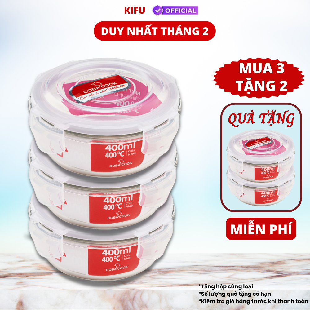 [Mua 3 Tặng 2] Bộ Hộp Bảo Quản Thức Ăn Hộp Cơm Thủy Tinh Chịu Nhiệt Tròn 400ml COBA’COOK