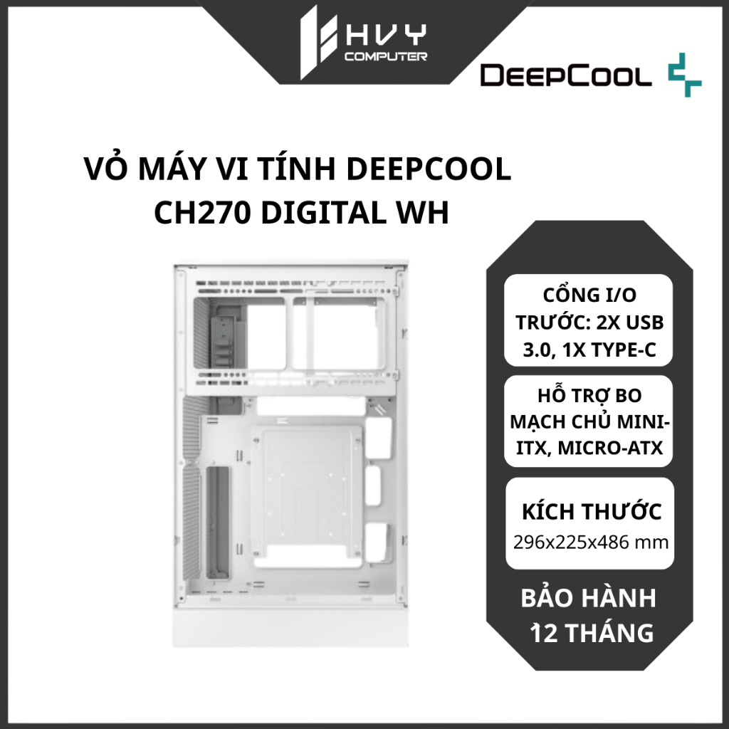 Vỏ Case Deepcool CH270 DIGITAL WH | Thiết Kế ITX Nhỏ Gọn - Hàng Chính Hãng