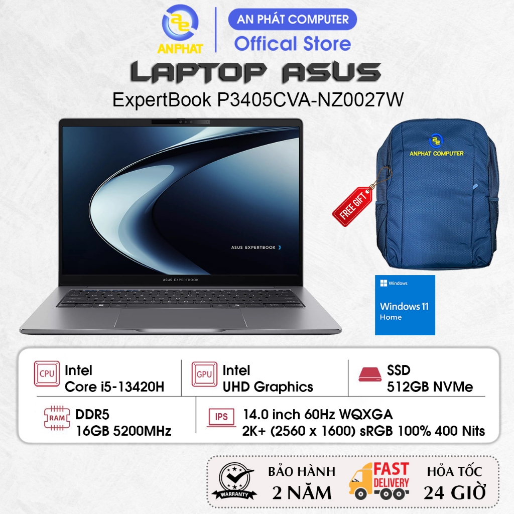 Laptop ASUS ExpertBook P3405CVA-NZ0027W, Core i5-13420H, 16GB RAM, 512GB SSD, 14.0 QHD+, Win11