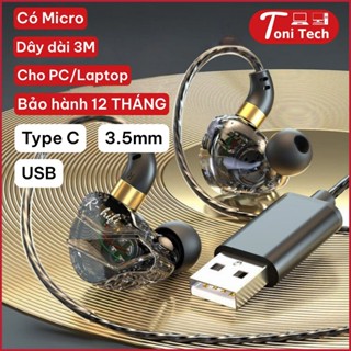 Tai nghe GAMING cho PC/Laptop nhét tai in ear dây dài 3M có mic đàm thoại jack USB và 3.5mm, bảo hành 12 tháng.