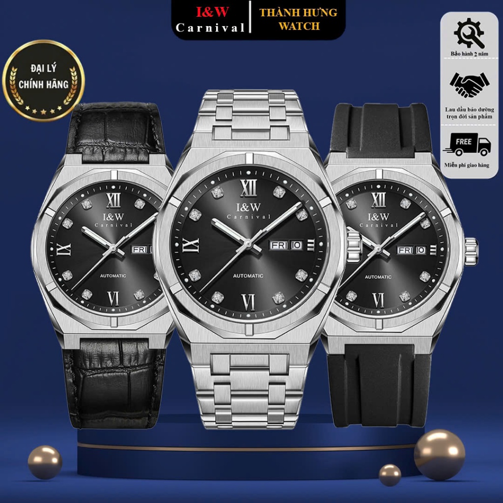 Đồng hồ nam chính hãng IW Carnival 751G-T3 Kính sapphire,Chống nước 50m,BH 24 tháng,Máy Cơ Automatic