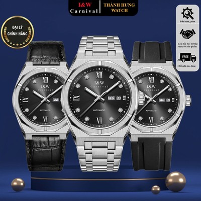 Đồng hồ nam chính hãng I&W Carnival 751G-T3 Kính sapphire,Chống nước 50m,BH 24 tháng,Máy Cơ Automatic,dây kim loại xịn