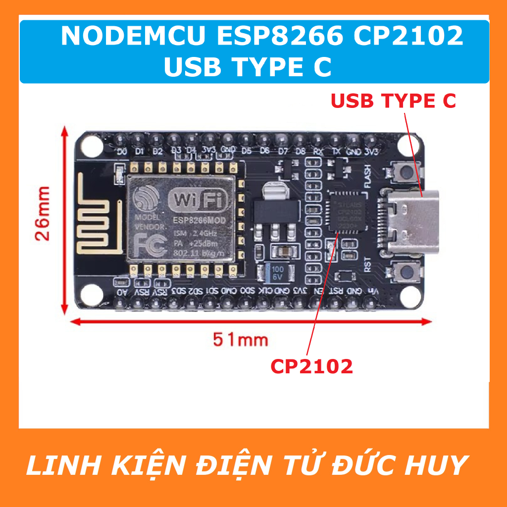 NodeMcu Lua WIFI ESP8266 CP2102 TYPE C