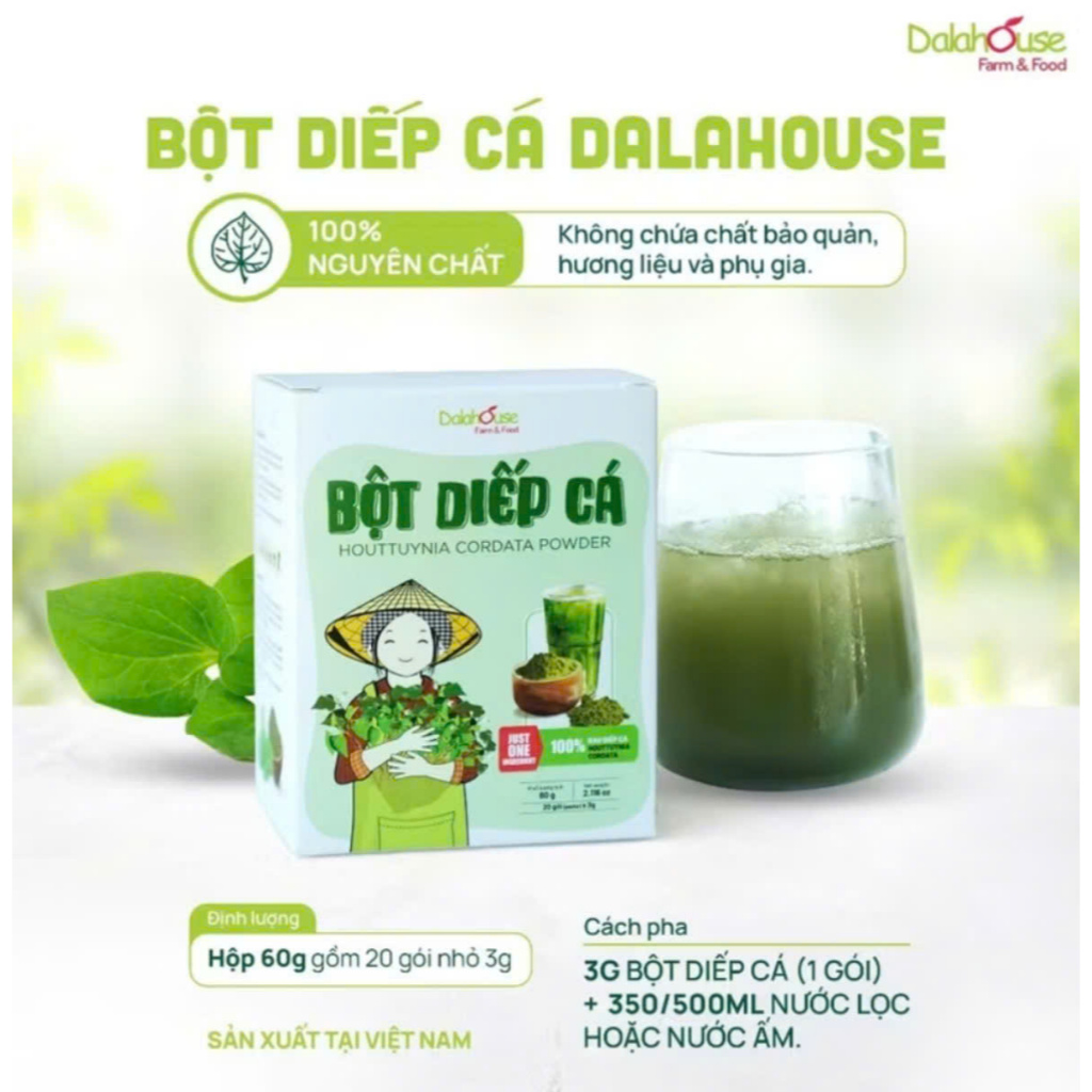Bột diếp cá Dalahouse sấy lạnh nguyên chất Dalahouse - Hộp 20 gói tiện lợi/ Hộp giấy 120gr