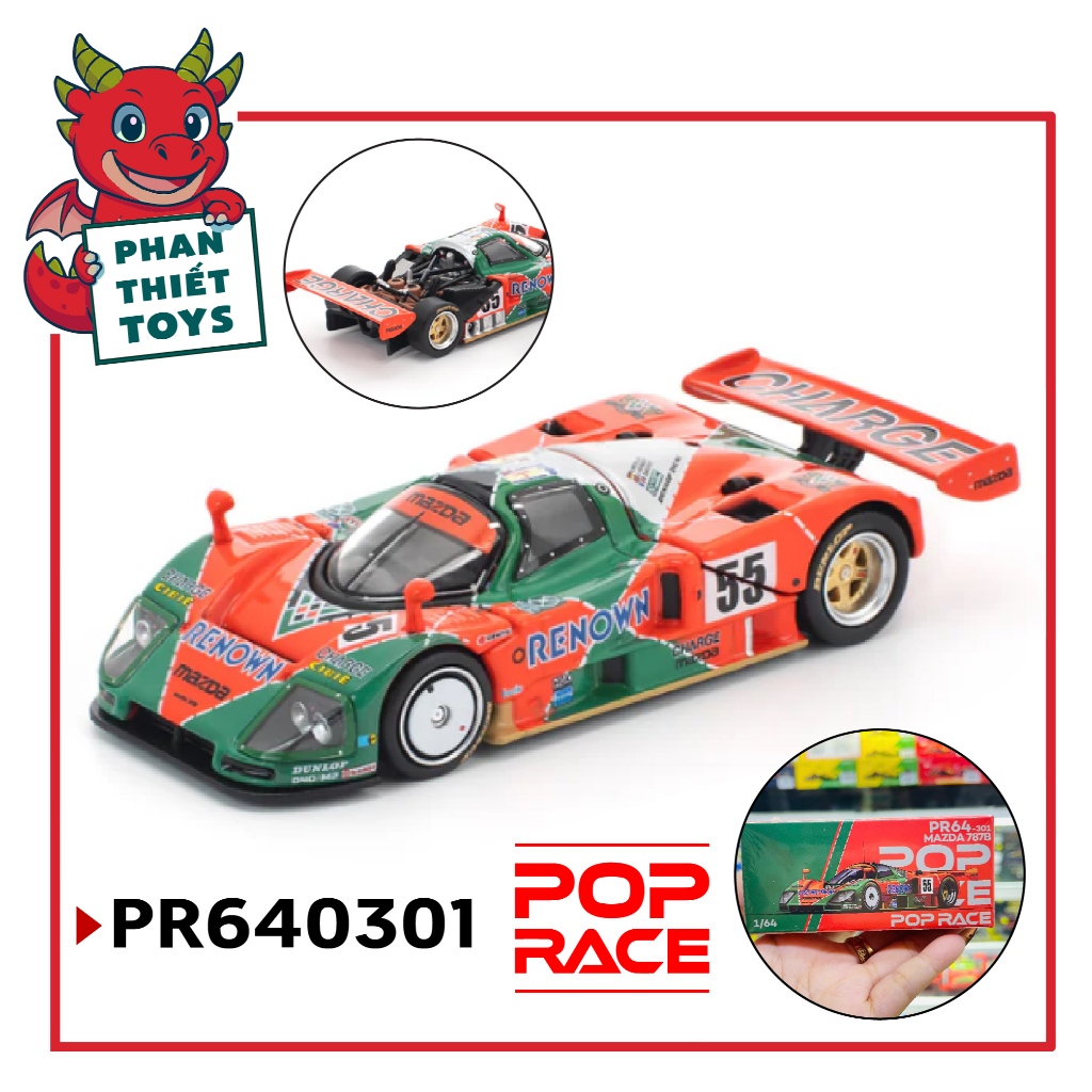 Mô hình xe đua Mazda 787B Renown winner #55 24 Heures Du mans 1991 tỉ lệ 1:64 Poprace PR640301
