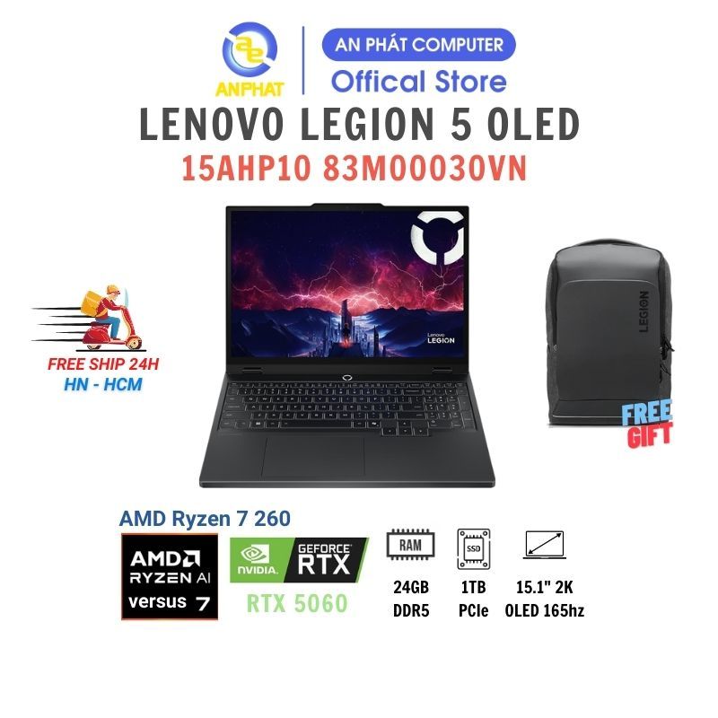 Laptop Lenovo Legion 5 15AHP10 OLED 83M00030VN (AMD Ryzen 7 260 | RTX 5060 8GB | 15.1 inch OLED 165H