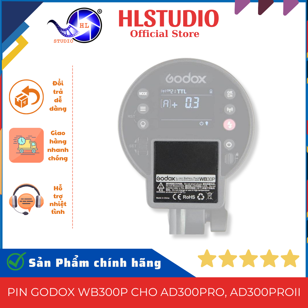 Pin Godox WB30P Cho đèn AD300 Pro, AD300 ProII HL Studio