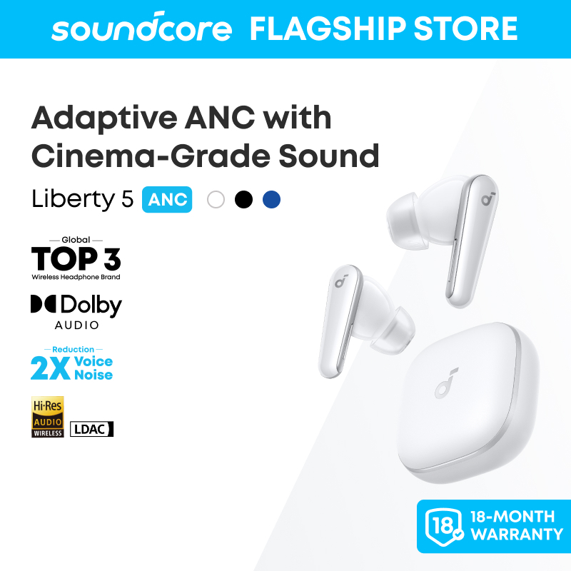 soundcore by Anker Liberty 5 Tai nghe không dây chống ồn, Giảm tiếng ồn mạnh hơn 2 lần, 6 mic AI Cle