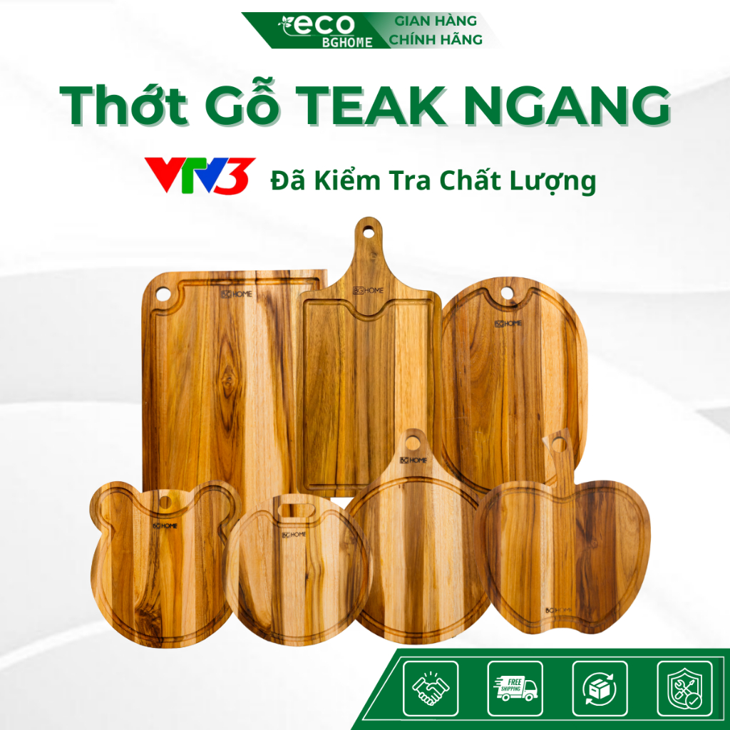 Thớt Thái Gỗ TEAK BGHOME ECO - An Toàn VSTP, hạn chế mùn, mốc, vi khuẩn, đủ kích thước.