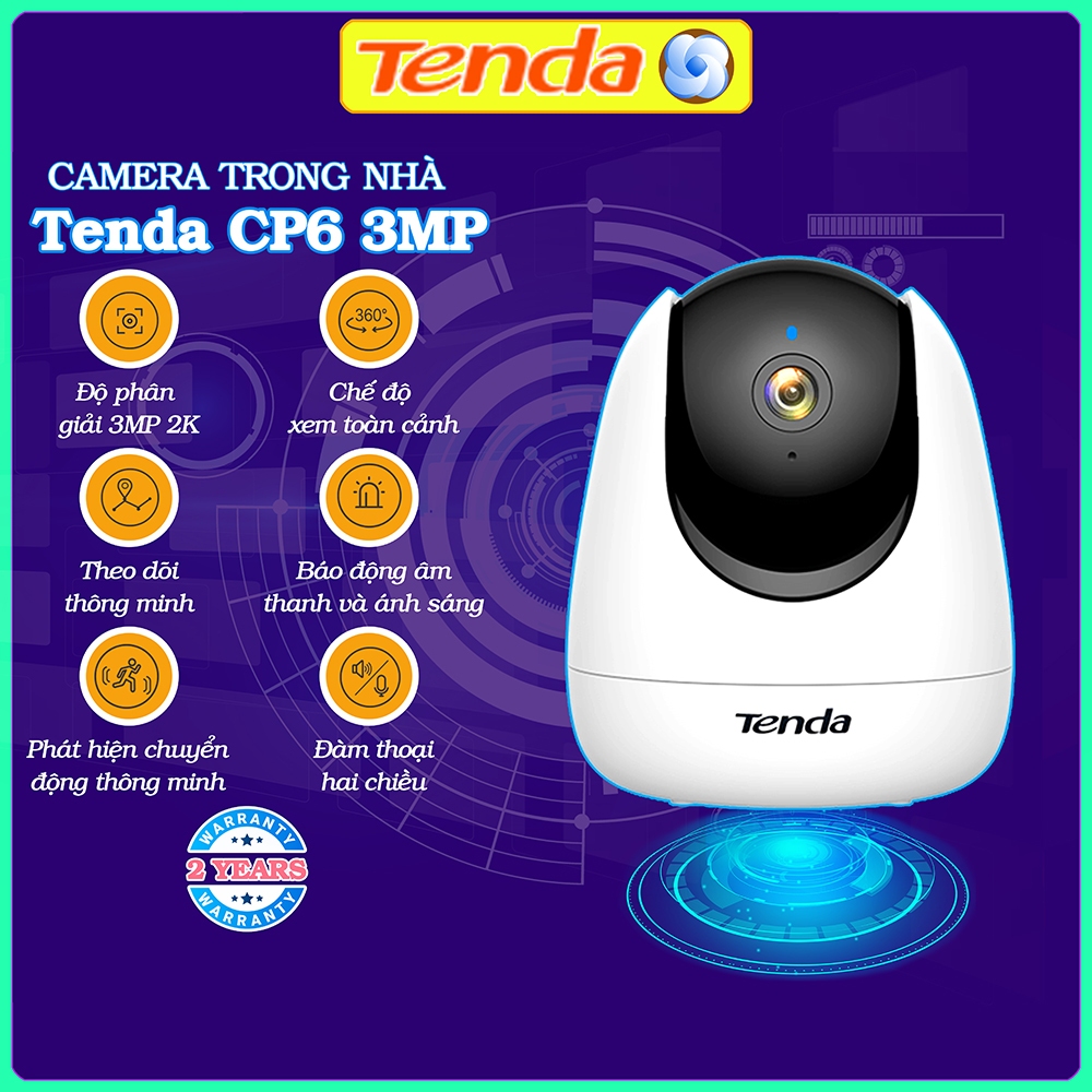 Camera wifi Tenda CP6 CT6 trong nhà, ngoài trời chính hãng 2 năm, đàm thoại, báo động, xoay 360 và k