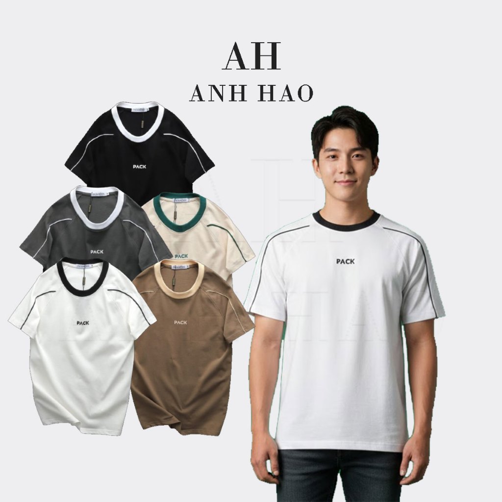 ÁO THUN Nam CỔ TRÒN COTTON MỀM MỊN , Unisex nam nữ - Pack viền vai | AH Studio