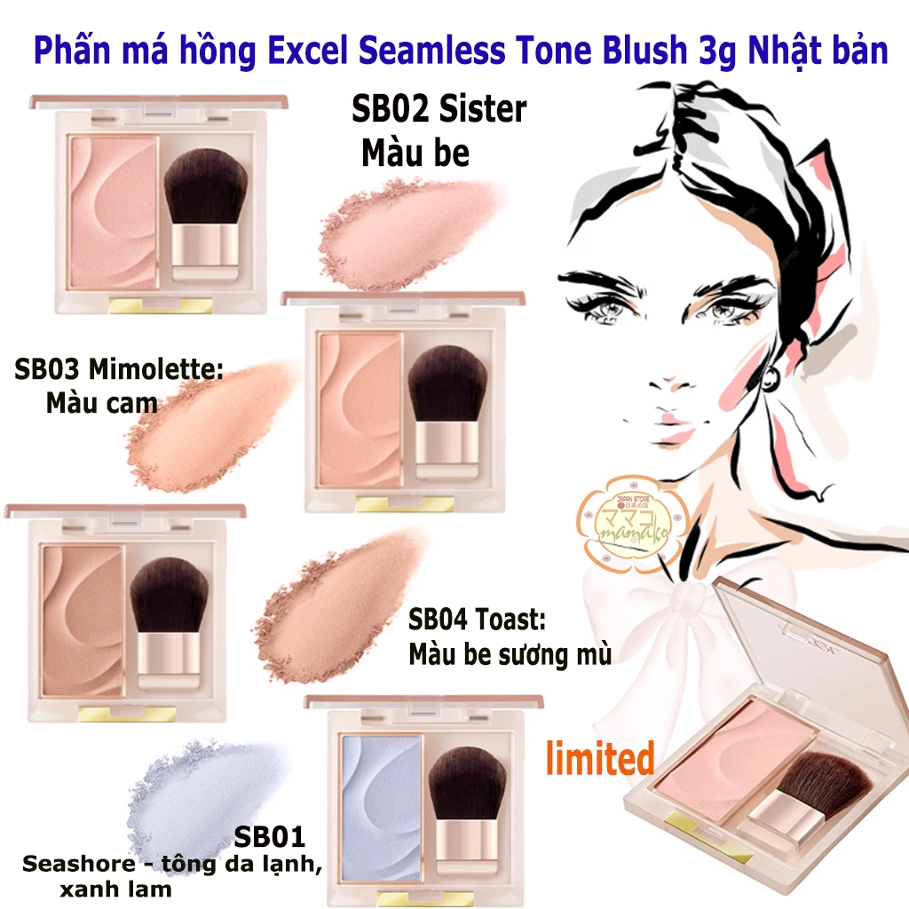 Phấn má hồng Excel Seamless Tone Blush 3g Nhật bản