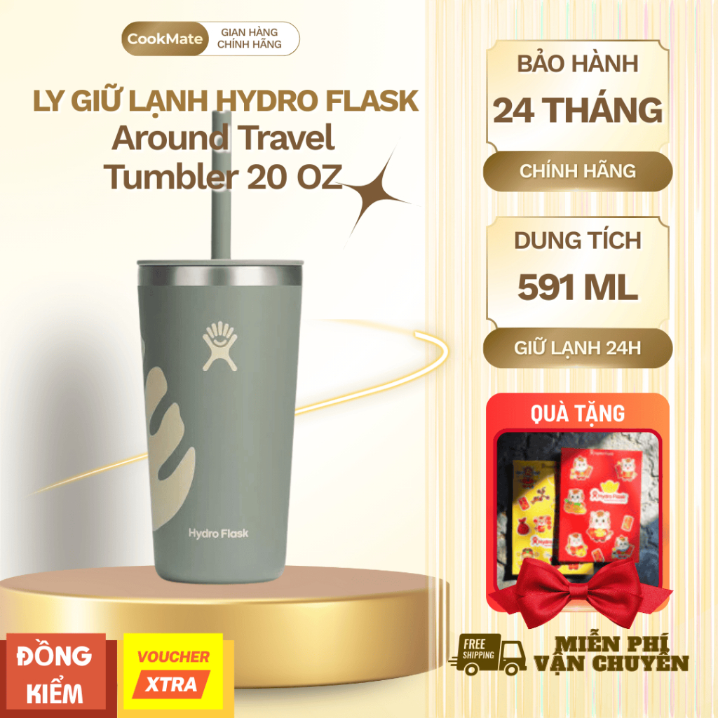 Ly Giữ Nhiệt Hydro Flask All Around Travel Tumbler Kèm Ống Hút Chống Tràn 20oz 591ml