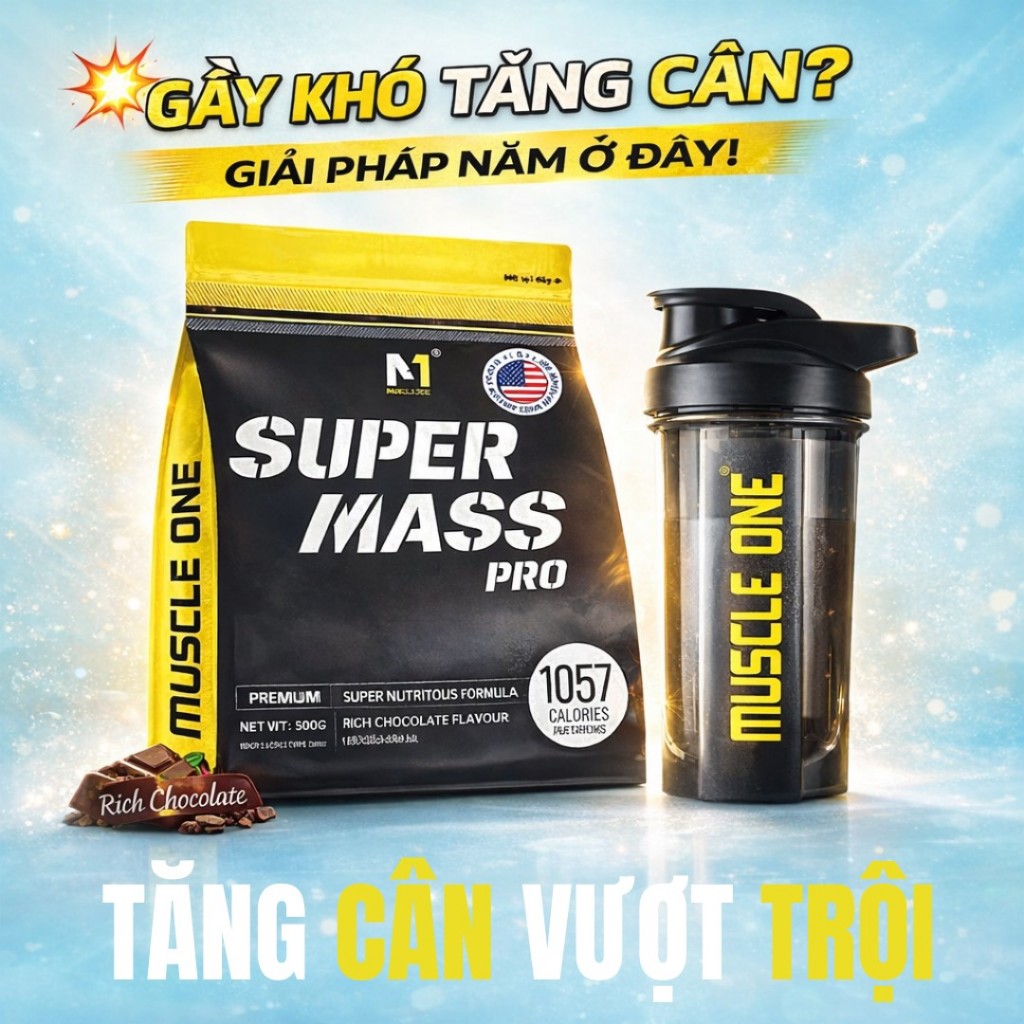 Mass Gainer 1057 Kcal – SUPER MASS PRO 500g – Tăng Cân Tăng Cơ Cho Người Tập Gym